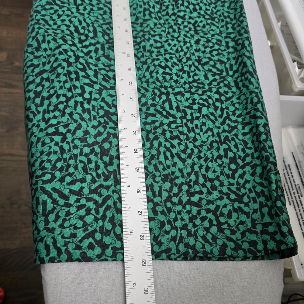 Ann Tjian for Kenar Pencil Skirt Women 12 Green Black LinenAbstract Vintage chic - Picture 7 of 9